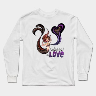 Release the Love: Watercolor Mermaid Original Illustration Long Sleeve T-Shirt